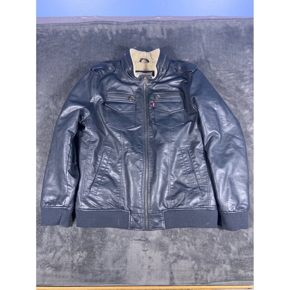 Levi's Sherpa Lined Faux‎ Leather Bomber Men's Jacket XL Blue